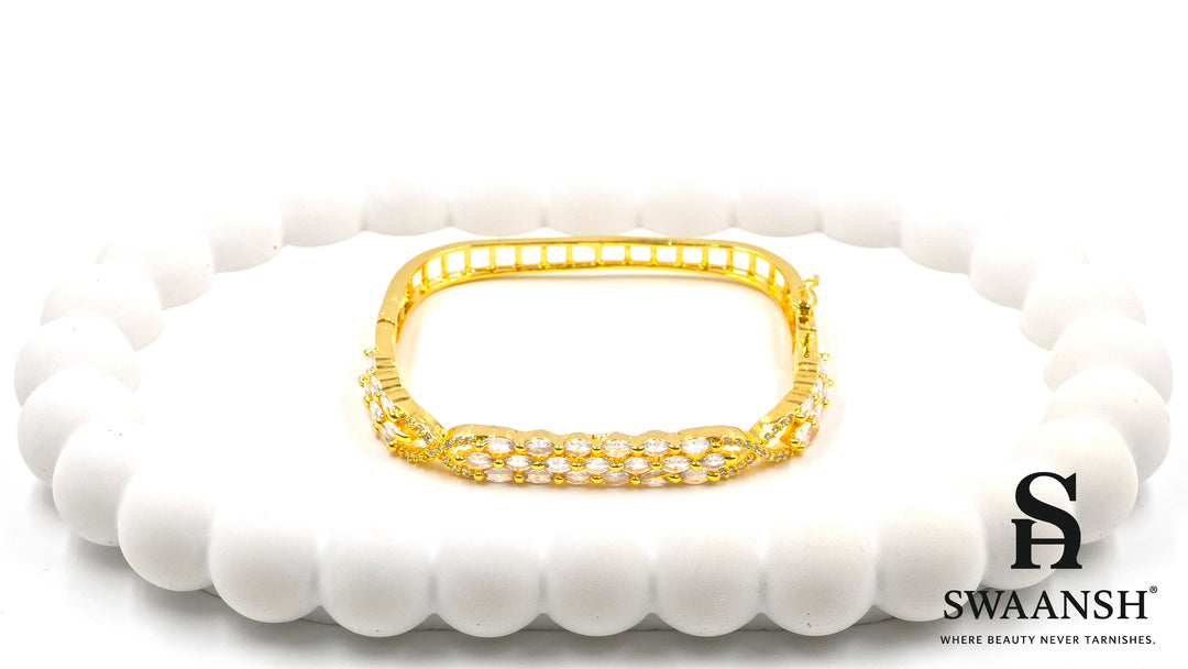 Square gold bracelet with three rows of marquise-cut zirconia stones – Swaansh