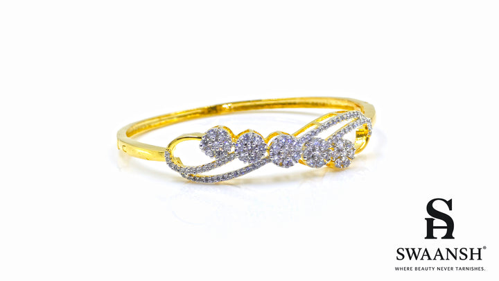 Gold bracelet with floral crystal cluster and dual micro-studded bands – Swaansh