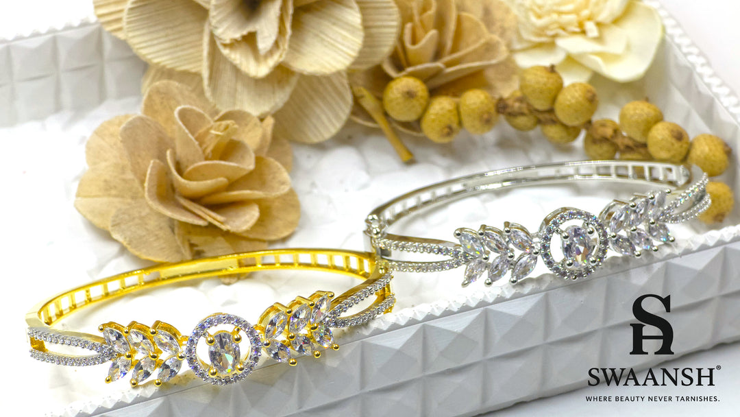 Silver bracelet with oval solitaire and marquise CZ crown pattern – BPR119 by Swaansh