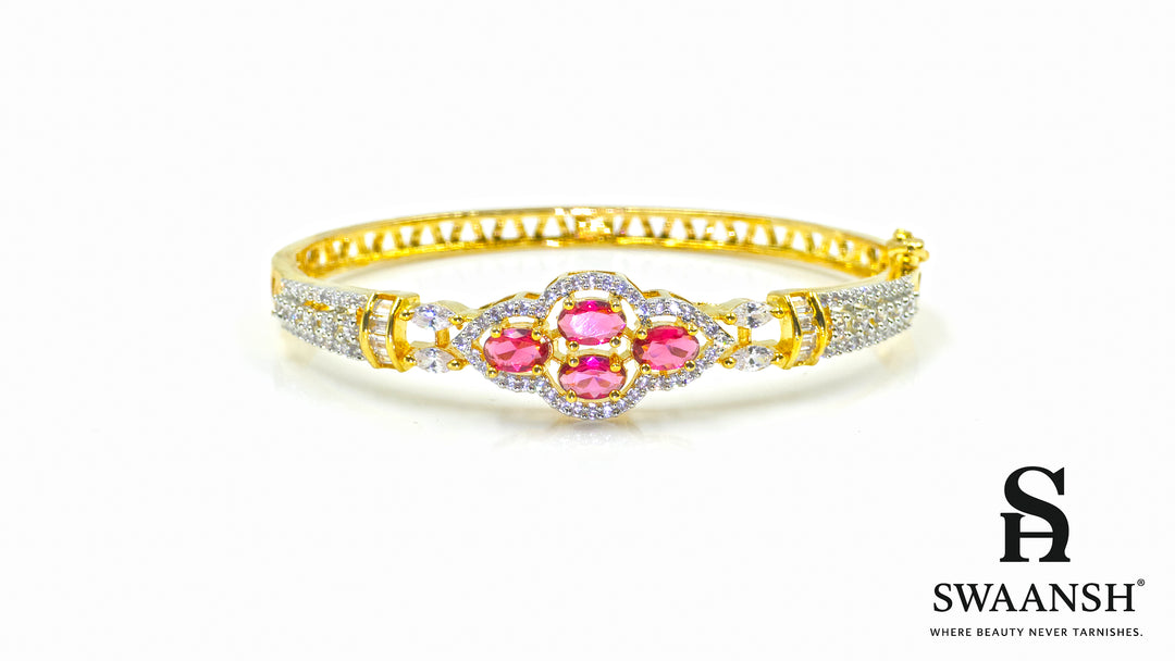 Gold bracelet with four ruby-pink oval stones in a floral cluster design – BPR120 by Swaansh