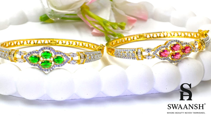 Gold bracelet with four ruby-pink oval stones in a floral cluster design – BPR120 by Swaansh