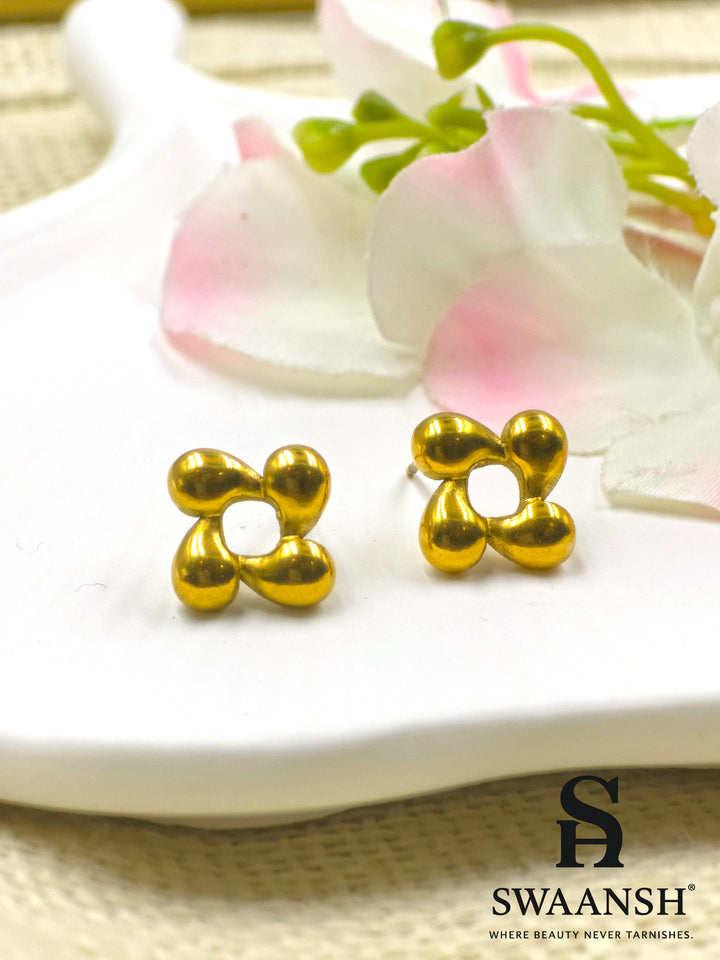 Bloom Bold gold stud earrings by Swaansh featuring soft sculpted floral design in matte anti-tarnish finish