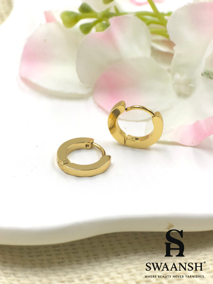 Core Loop gold hoop earrings by Swaansh with minimal design and anti-tarnish stainless steel finish