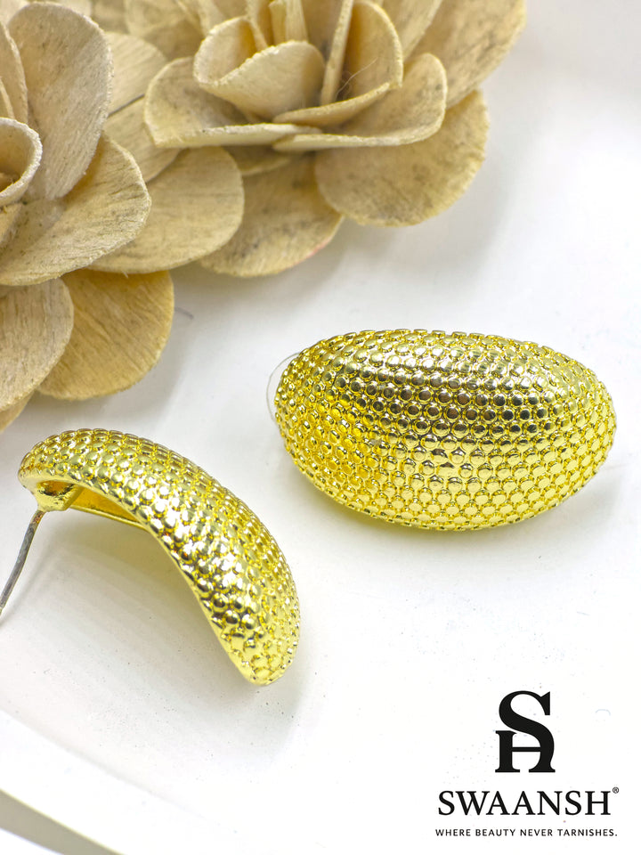 Golden textured mesh dome earrings by Swaansh – anti-tarnish, bold and hypoallergenic fashion earrings