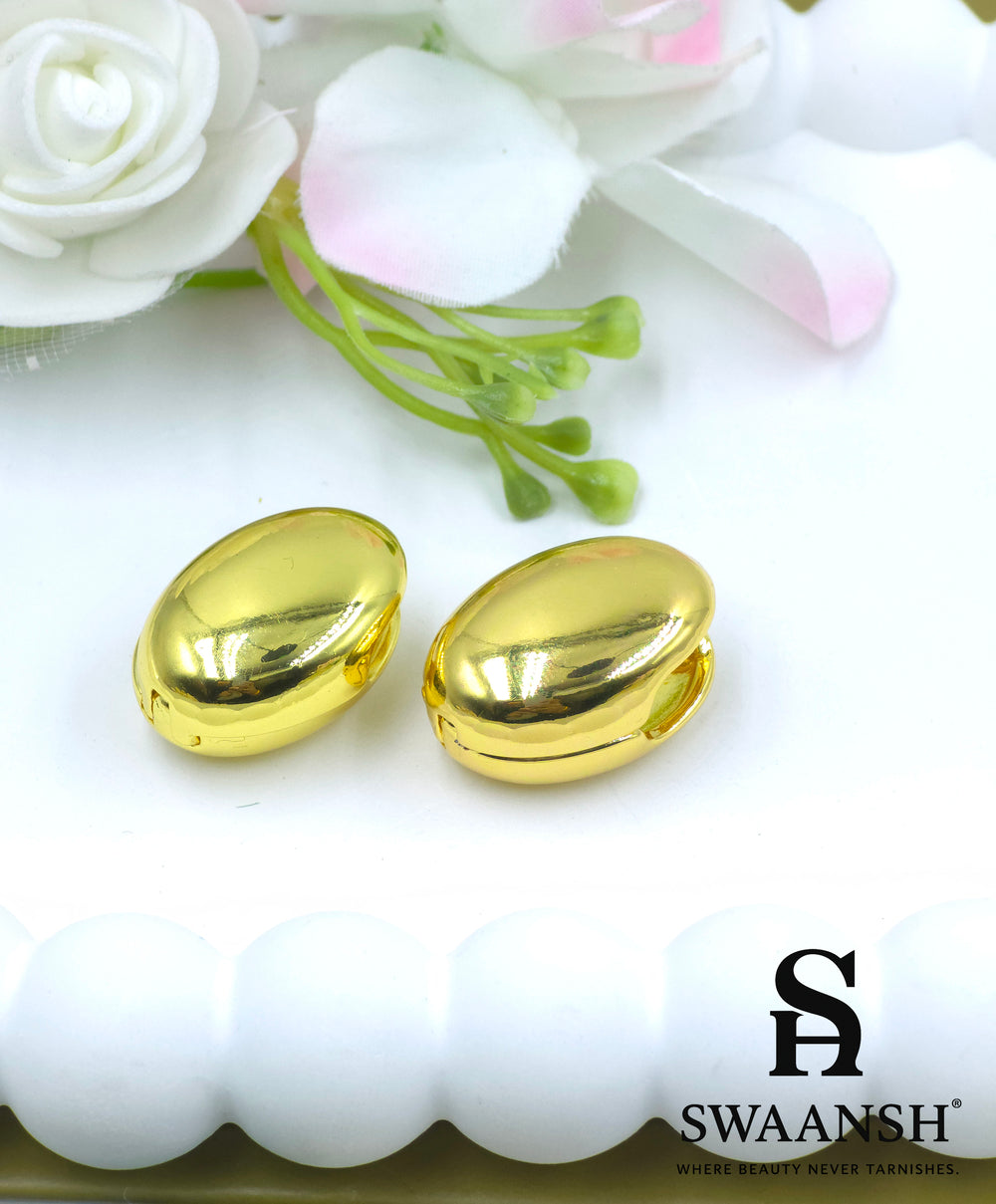Glossy dome-shaped clip-on earrings in gold by Swaansh – anti-tarnish, skin-friendly non-pierced earrings
