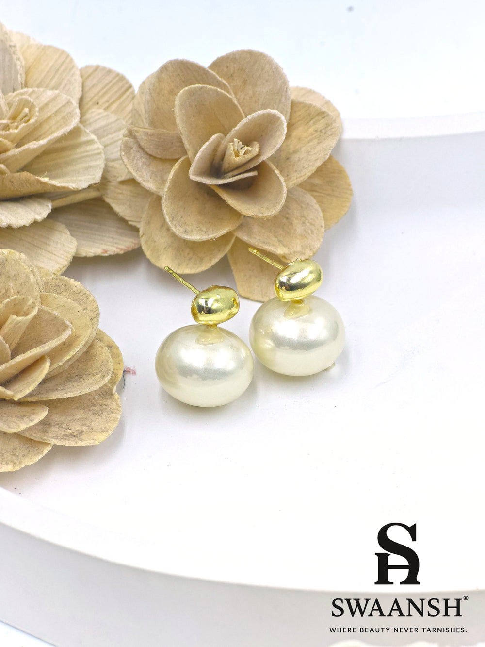 Minimal gold nugget pearl drop earrings – Swaansh