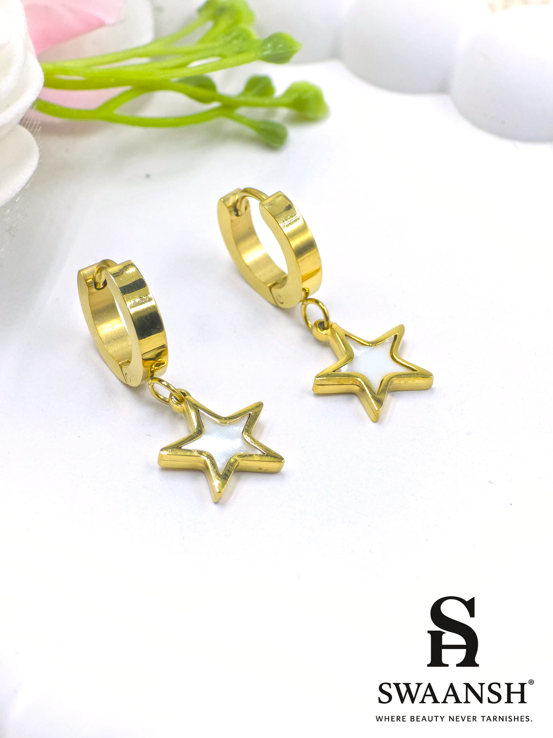Gold black stone stud earrings anti-tarnish daily wear by Swaansh