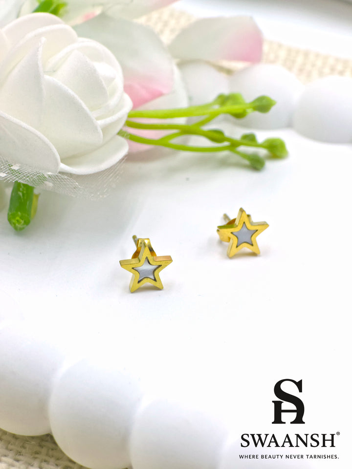 Gold black stone stud earrings anti-tarnish daily wear by Swaansh