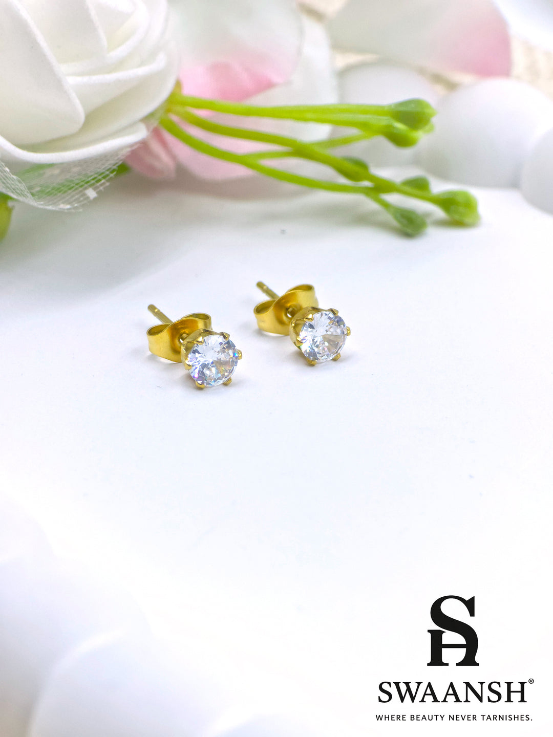 Gold black stone stud earrings anti-tarnish daily wear by Swaansh
