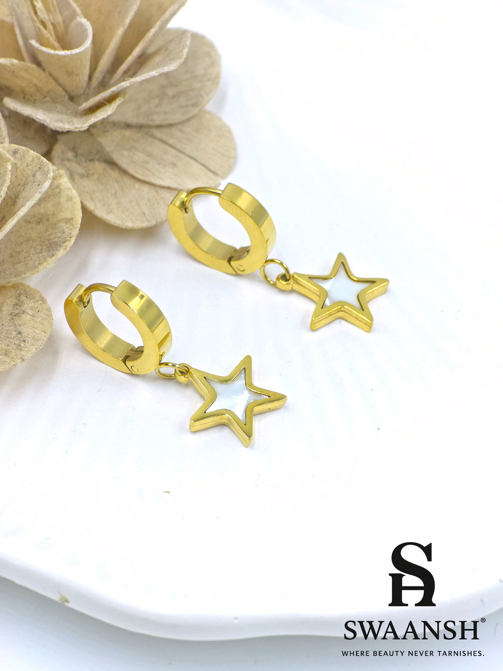 Gold black stone stud earrings anti-tarnish daily wear by Swaansh