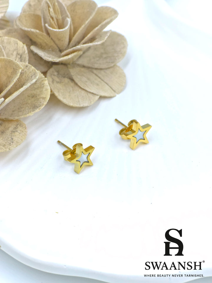 Gold black stone stud earrings anti-tarnish daily wear by Swaansh