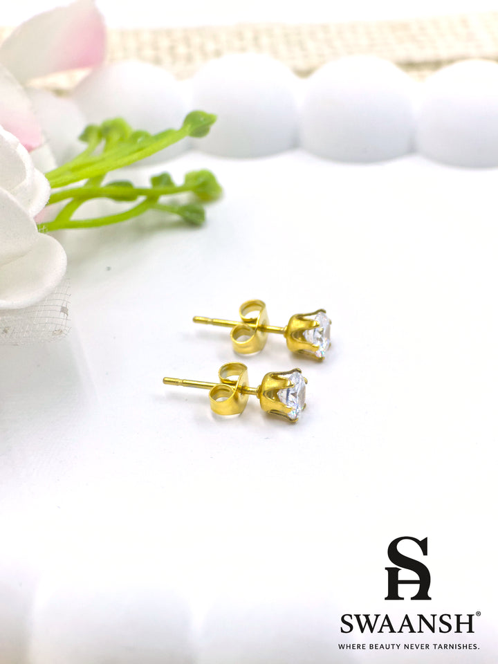 Gold black stone stud earrings anti-tarnish daily wear by Swaansh