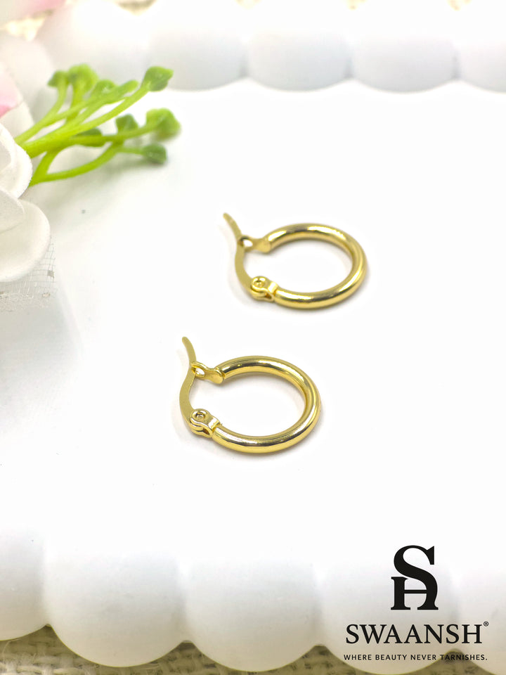 Swaansh Evil Eye gold hoops with black enamel protection design