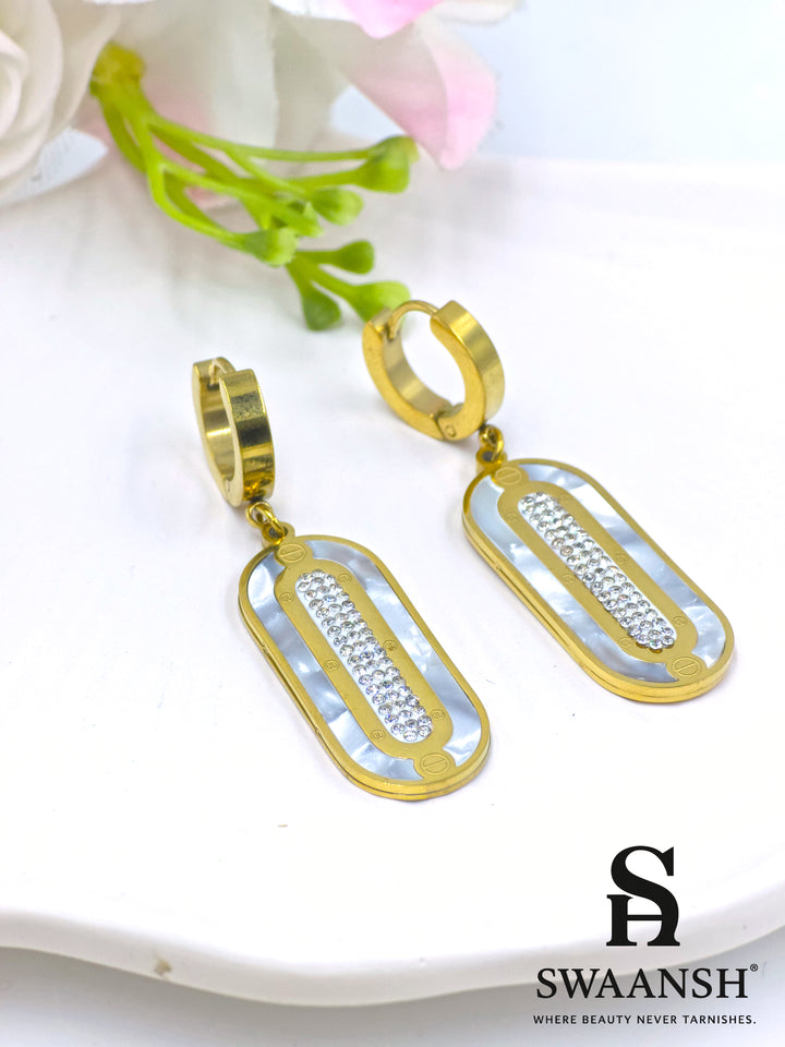 White prism drop earrings with mother of pearl and crystals – EMH110 by Swaansh
