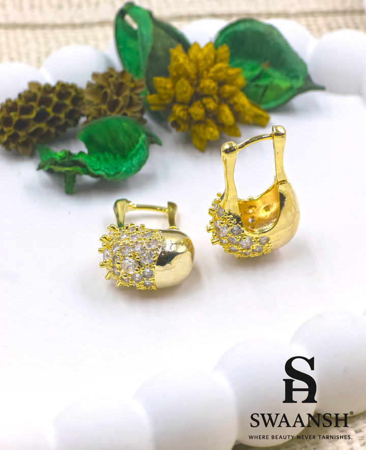 Gold molten dome earrings with partial crystal-studded surface and sculpted finish – Swaansh