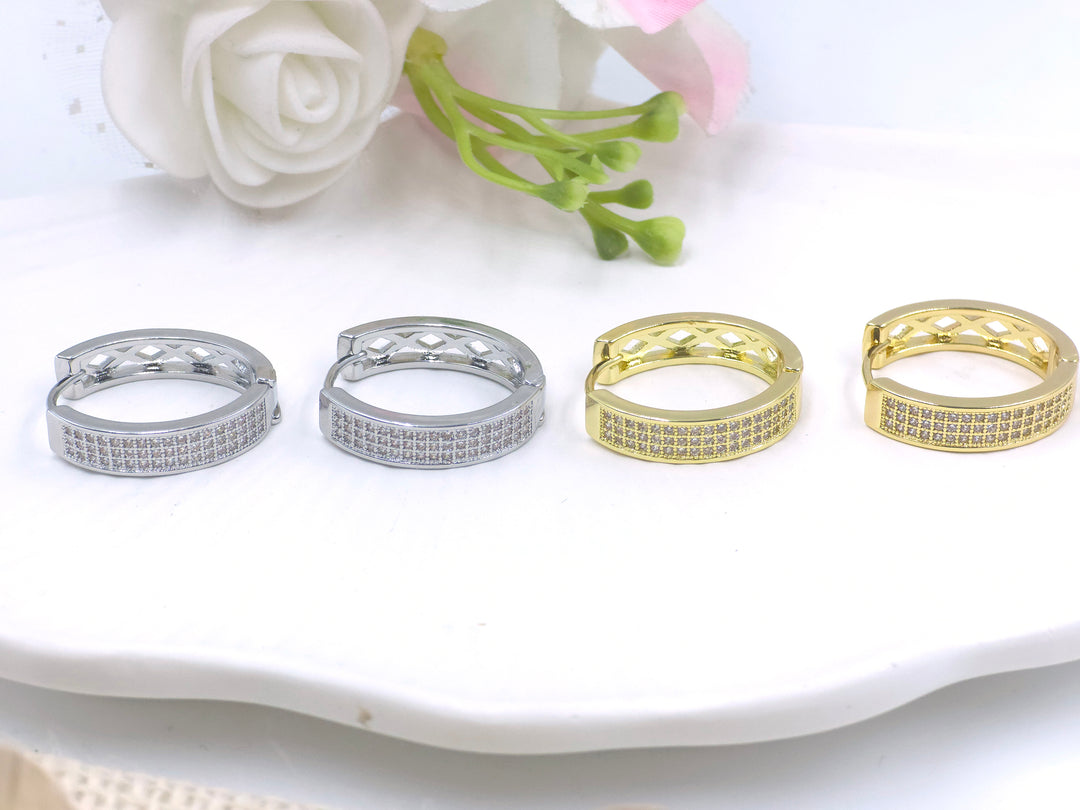 Silver hoop earrings with micro crystal pavé detailing – anti-tarnish finish by Swaansh