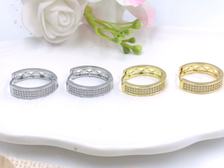 Silver hoop earrings with micro crystal pavé detailing – anti-tarnish finish by Swaansh