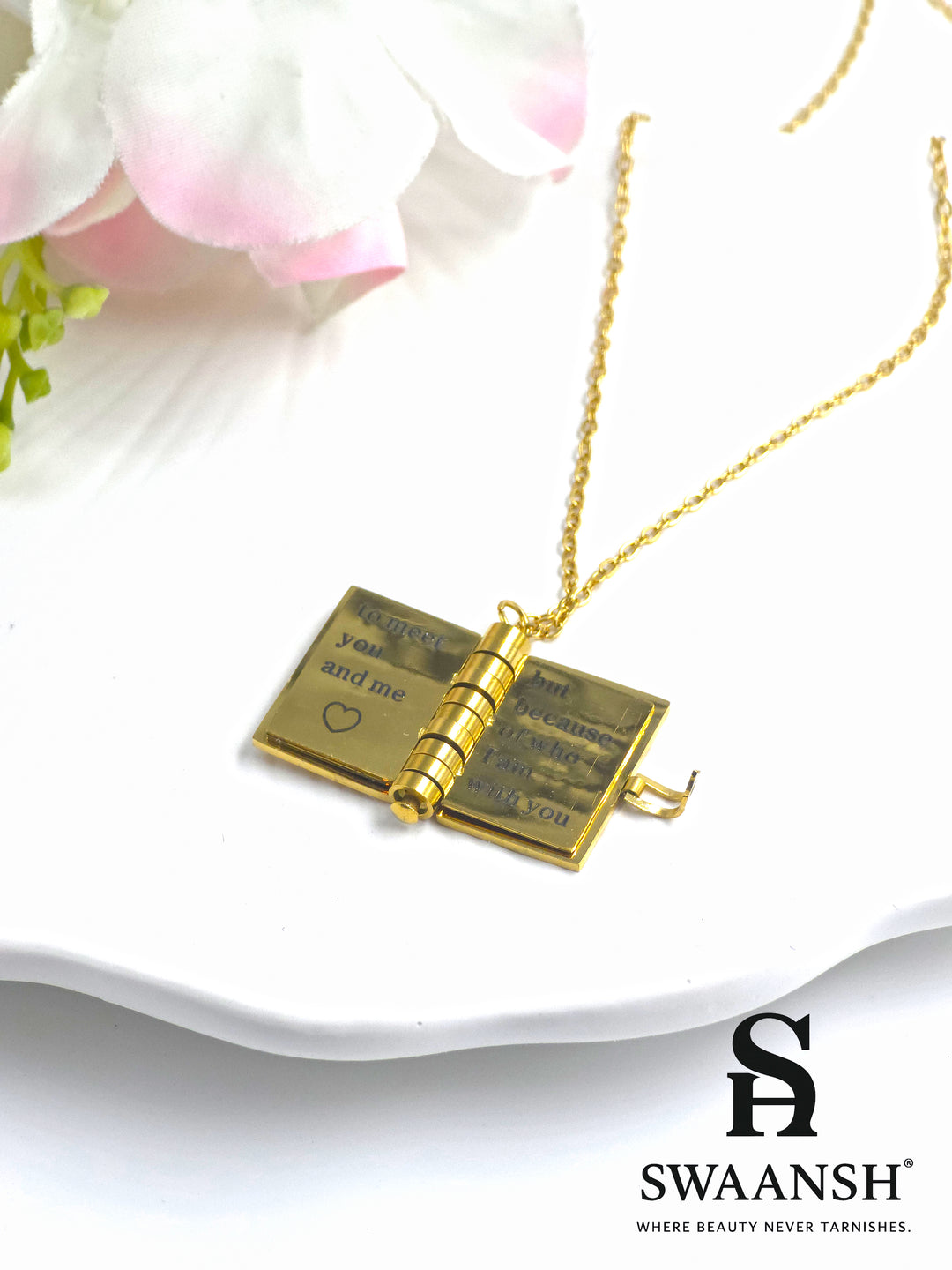 Gold-plated Dear Diary Pendant necklace with heart cutout and engraved message – Swaansh anti-tarnish jewellery