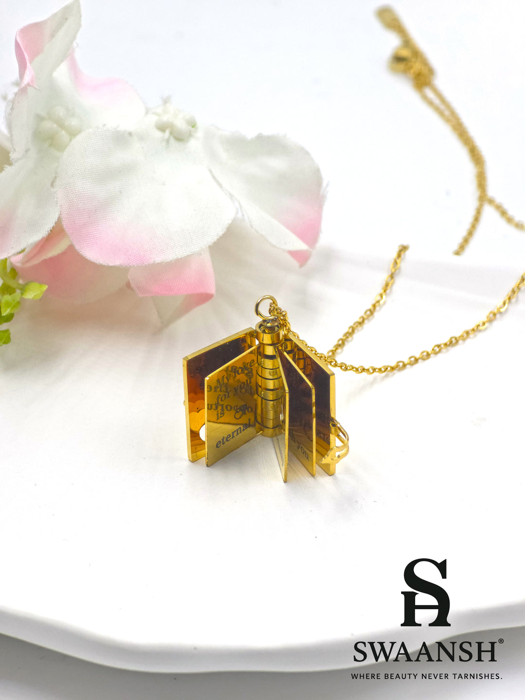Gold-plated Dear Diary Pendant necklace with heart cutout and engraved message – Swaansh anti-tarnish jewellery