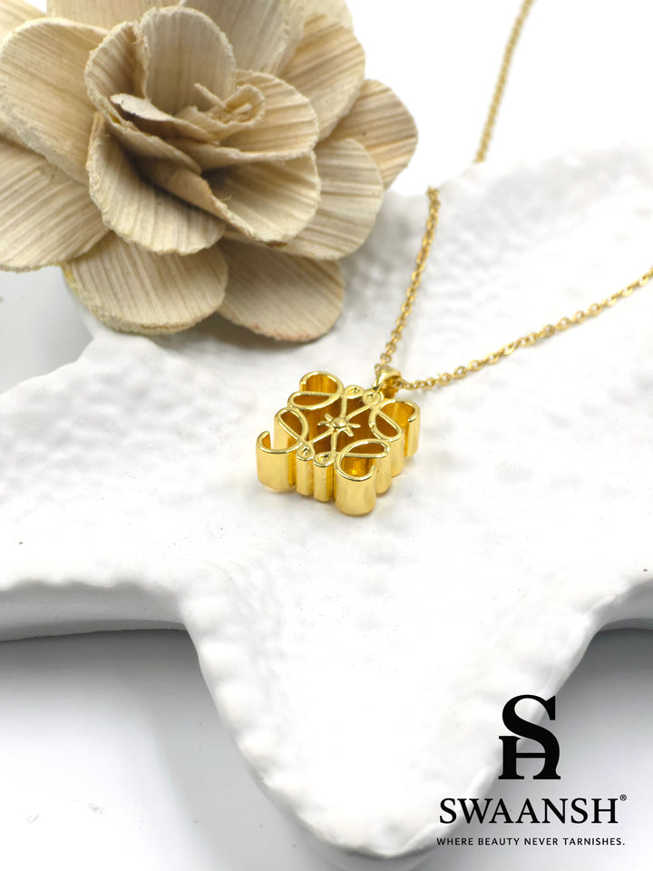 Golden Bloom Pendant by Swaansh featuring sculpted 3D floral art design in anti-tarnish gold finish