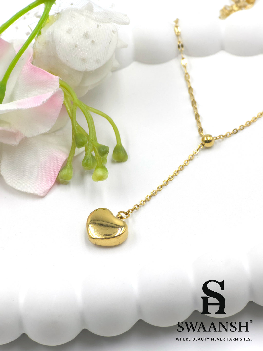 Eternal Heart Pendant by Swaansh featuring a puffed gold heart charm on a delicate anti-tarnish chain