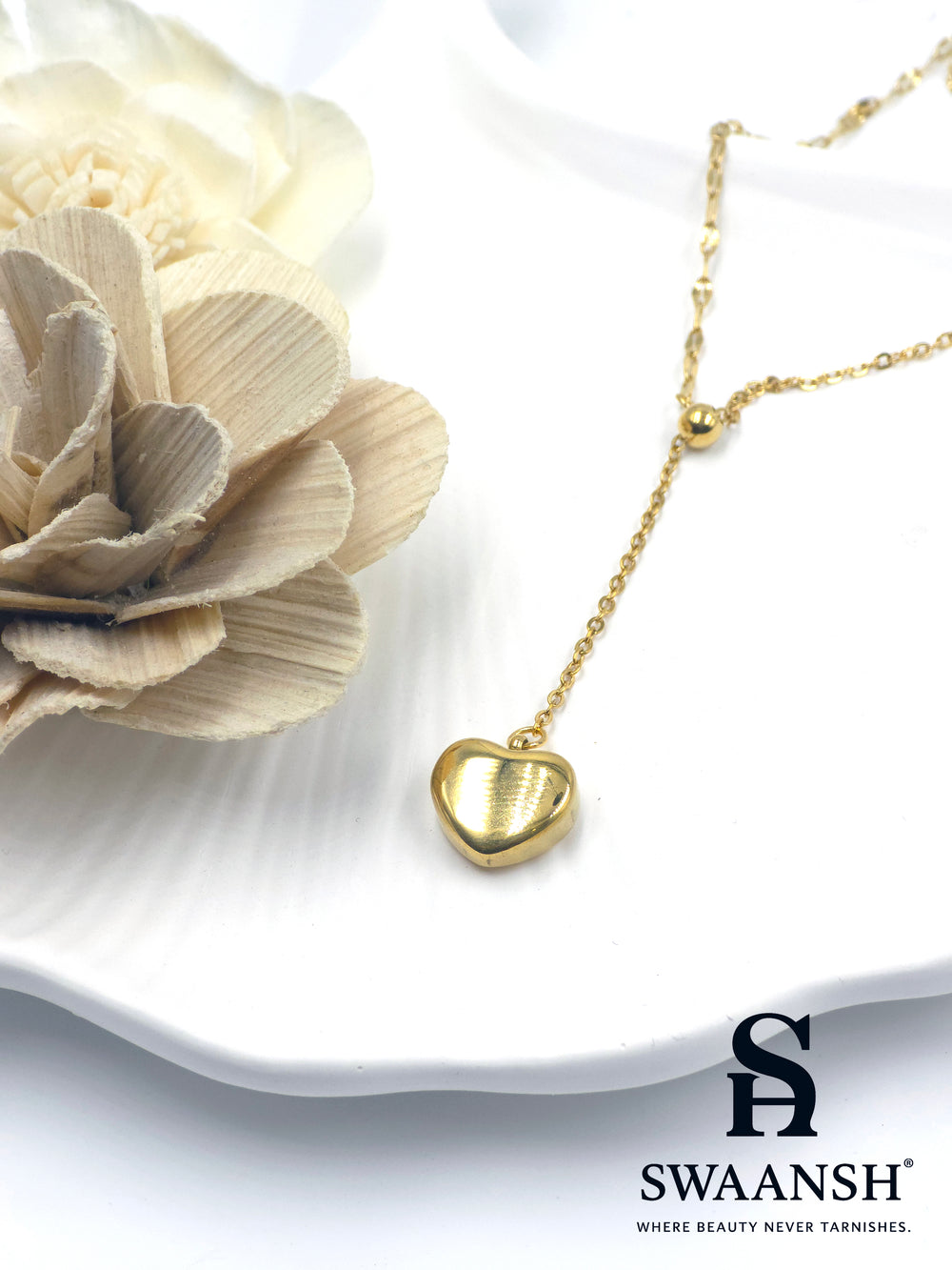 Eternal Heart Pendant by Swaansh featuring a puffed gold heart charm on a delicate anti-tarnish chain