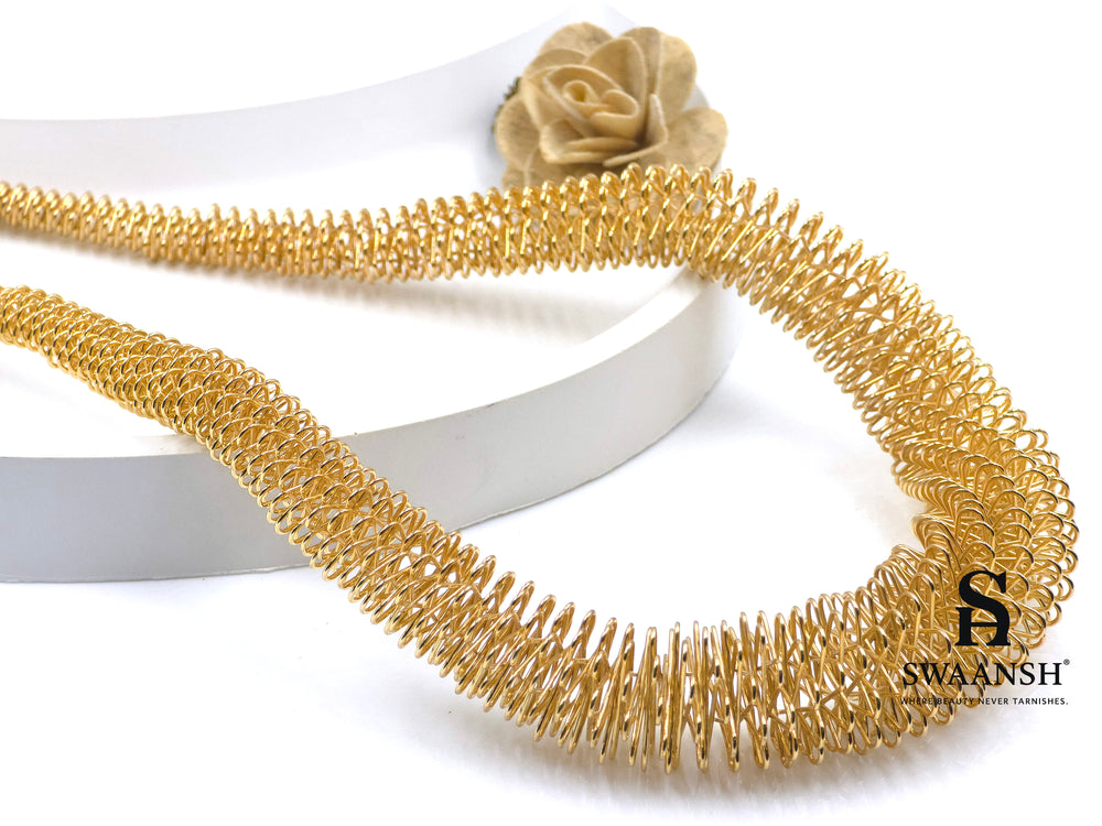 Helix Drape Choker by Swaansh featuring sculpted gold mesh coils in a wide choker silhouette