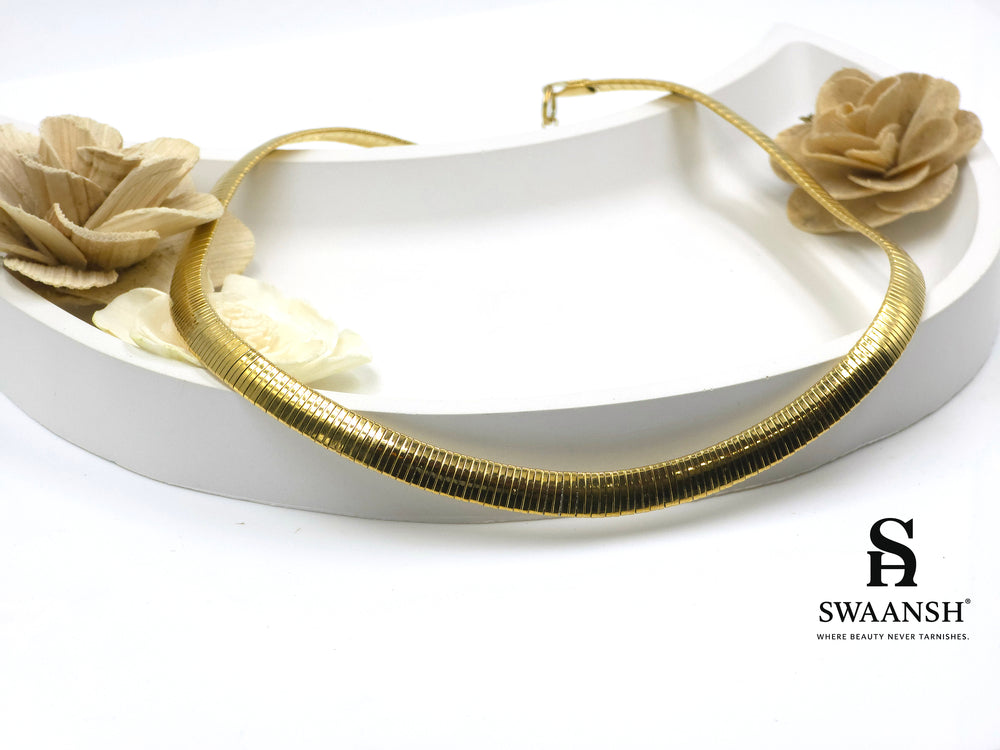 The Gilded Curve choker by Swaansh featuring sleek gold snake design in high-polish anti-tarnish finish