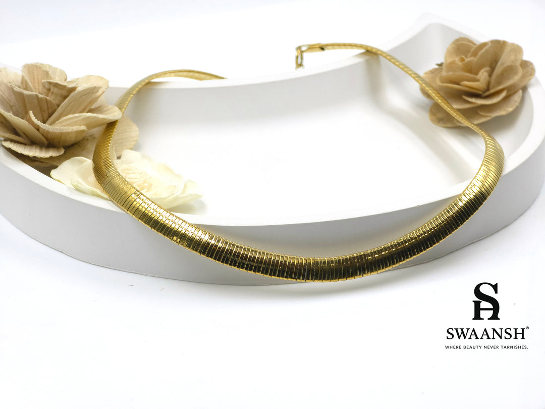 The Gilded Curve choker by Swaansh featuring sleek gold snake design in high-polish anti-tarnish finish