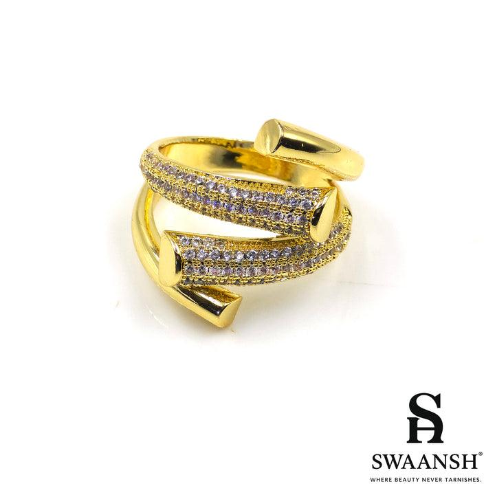 Anti-tarnish golden spiral wrap ring with crystal stones – Spiraluxe Ring by Swaansh