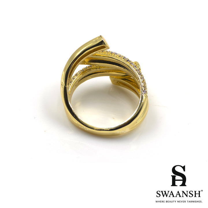 Anti-tarnish golden spiral wrap ring with crystal stones – Spiraluxe Ring by Swaansh