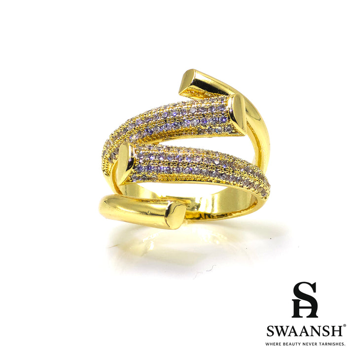Anti-tarnish golden spiral wrap ring with crystal stones – Spiraluxe Ring by Swaansh