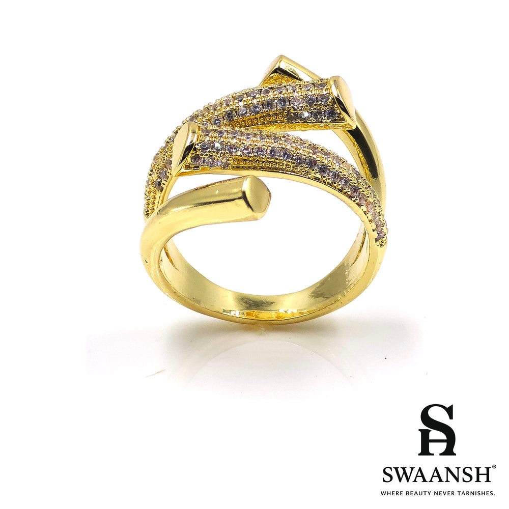Anti-tarnish golden spiral wrap ring with crystal stones – Spiraluxe Ring by Swaansh