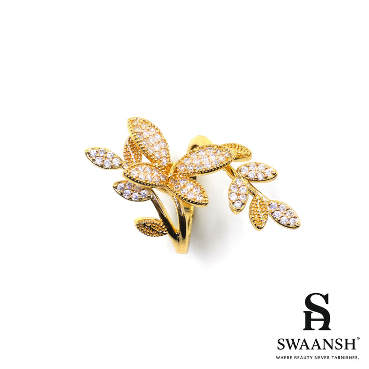 Golden Bloom Adjustable Leaf Ring | Anti-Tarnish