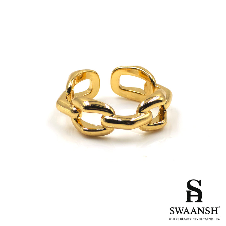 Adjustable gold chain ring with bold links – BoldLinks Unisex Ring by Swaansh

