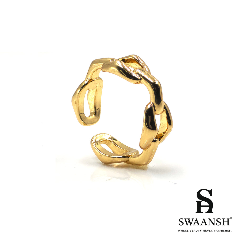 Adjustable gold chain ring with bold links – BoldLinks Unisex Ring by Swaansh

