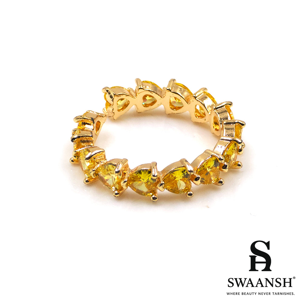 Adjustable gold ring with heart-cut citrine yellow zircons – Citrine Heart Ring by Swaansh