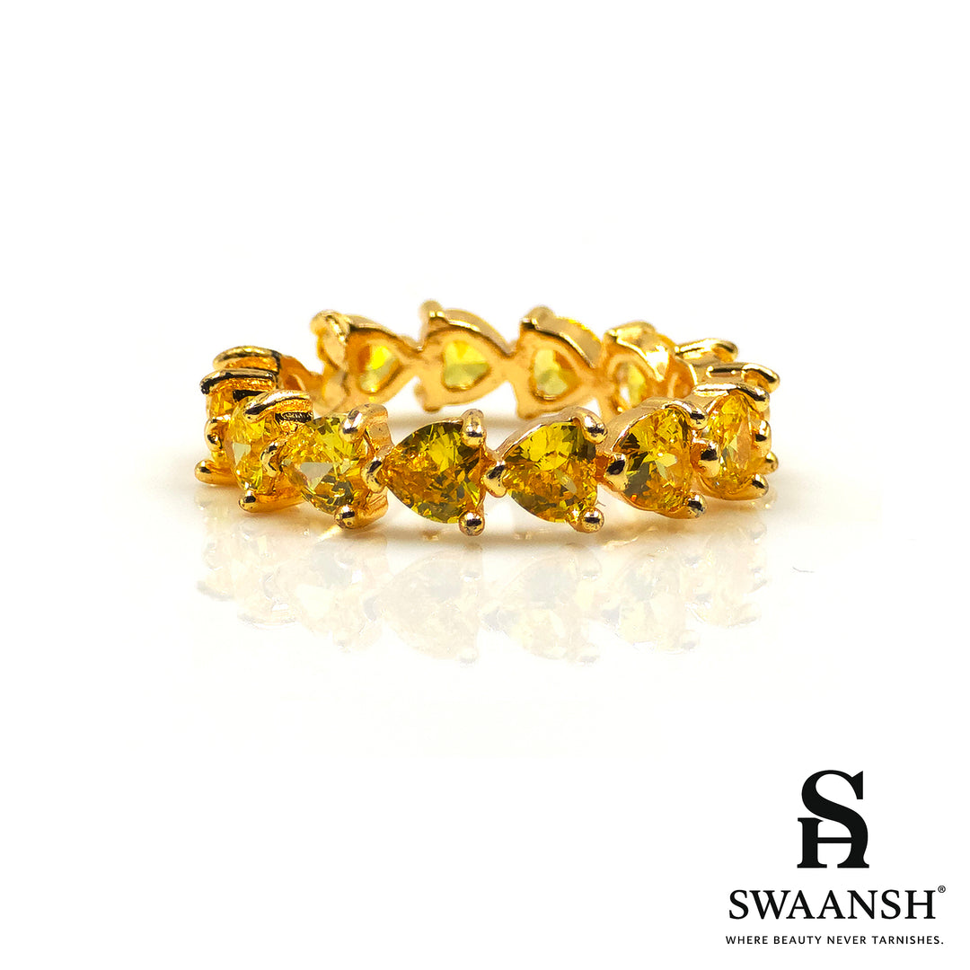 Adjustable gold ring with heart-cut citrine yellow zircons – Citrine Heart Ring by Swaansh