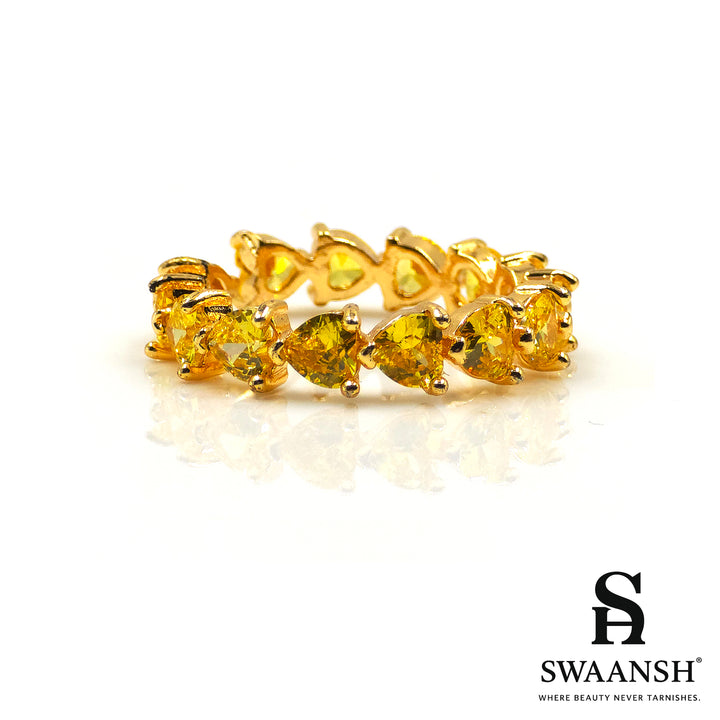 Adjustable gold ring with heart-cut citrine yellow zircons – Citrine Heart Ring by Swaansh