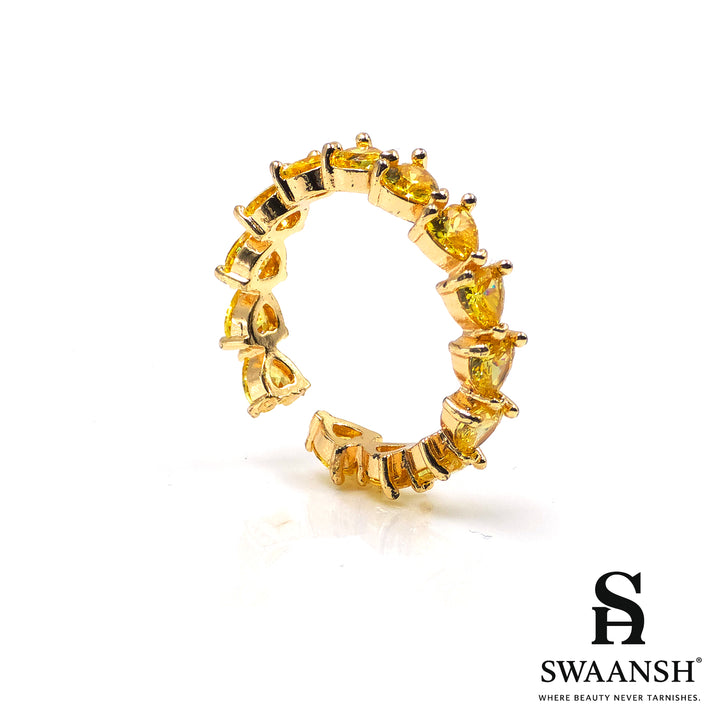 Adjustable gold ring with heart-cut citrine yellow zircons – Citrine Heart Ring by Swaansh
