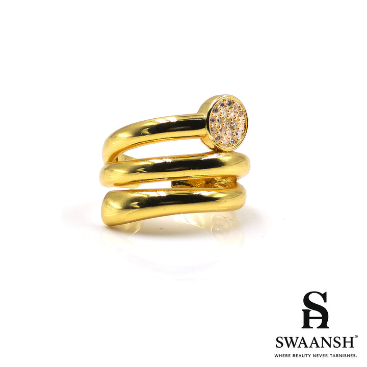 Triple band illusion gold ring with pavé dome top – Luxe Orbit Ring by Swaansh