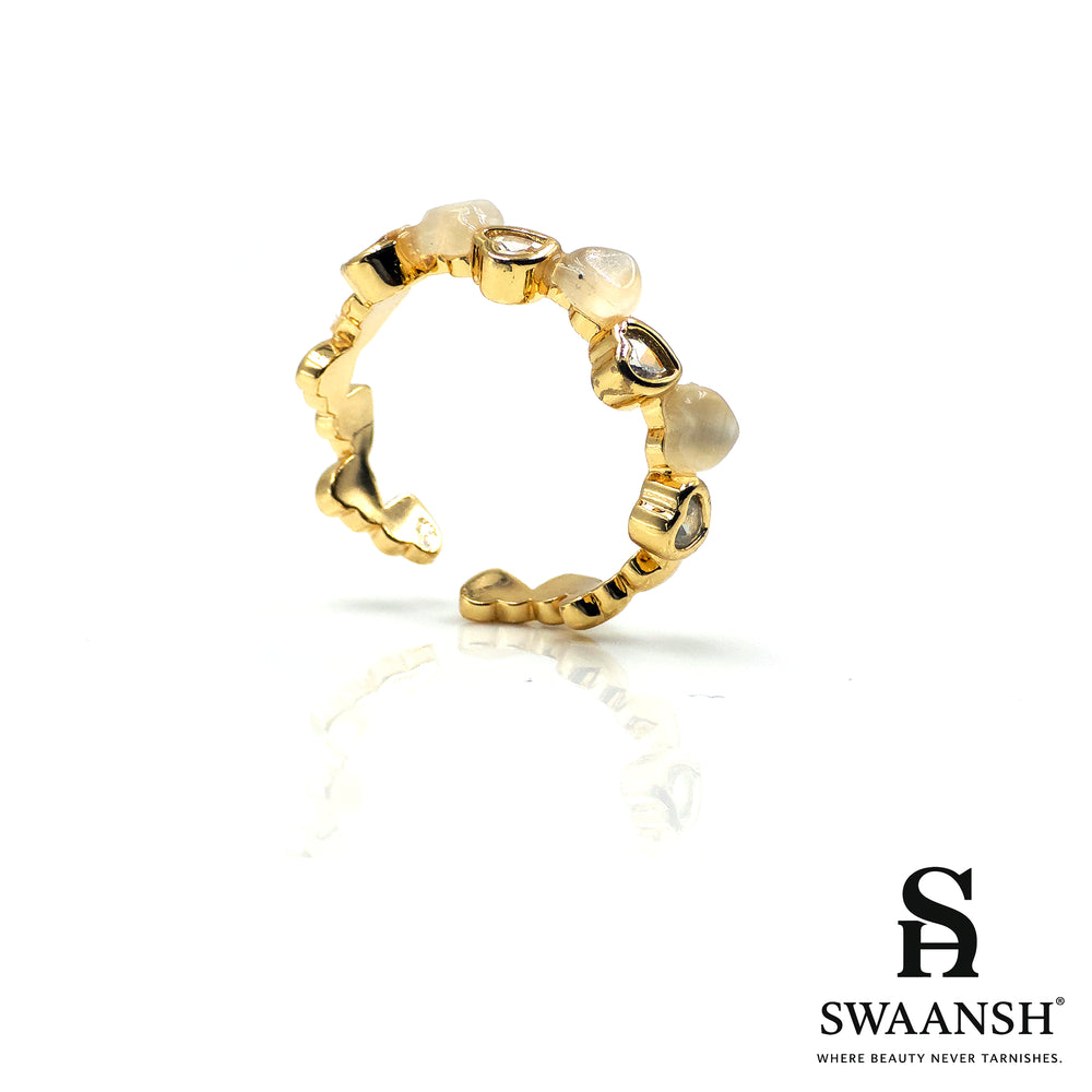 Handcrafted adjustable gold ring with moonstone-inspired beads – Moonstone Glow Ring by Swaansh