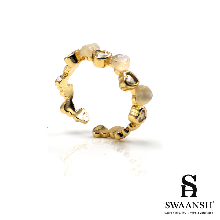 Handcrafted adjustable gold ring with moonstone-inspired beads – Moonstone Glow Ring by Swaansh