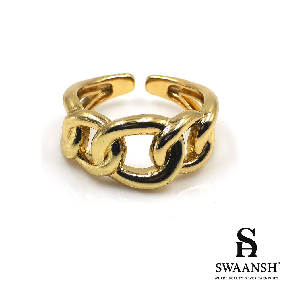 Adjustable gold ring with bold interlocking chain design – Bold Link Chain Ring by Swaansh