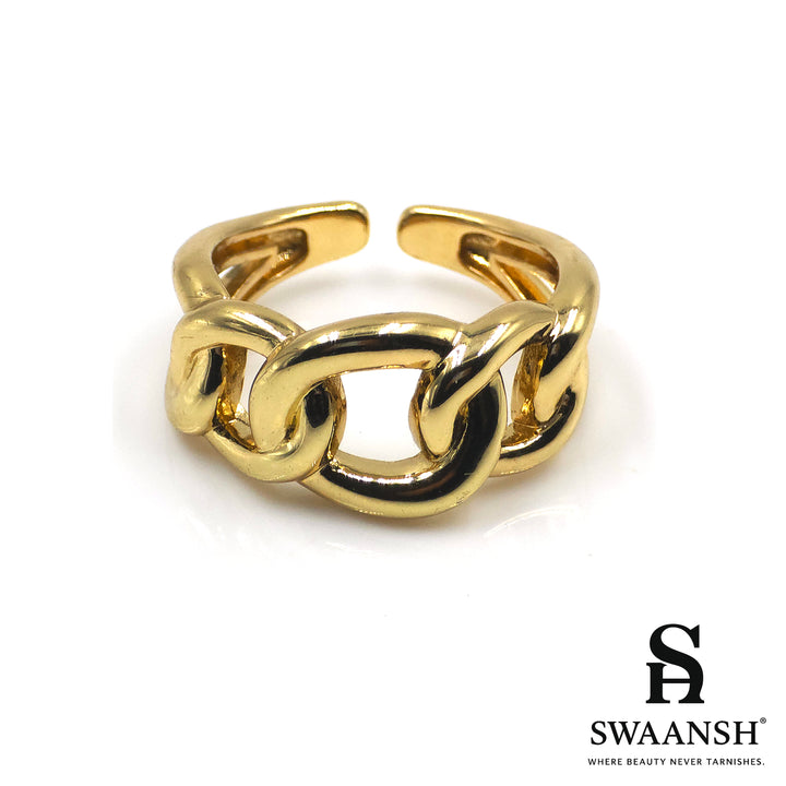 Adjustable gold ring with bold interlocking chain design – Bold Link Chain Ring by Swaansh