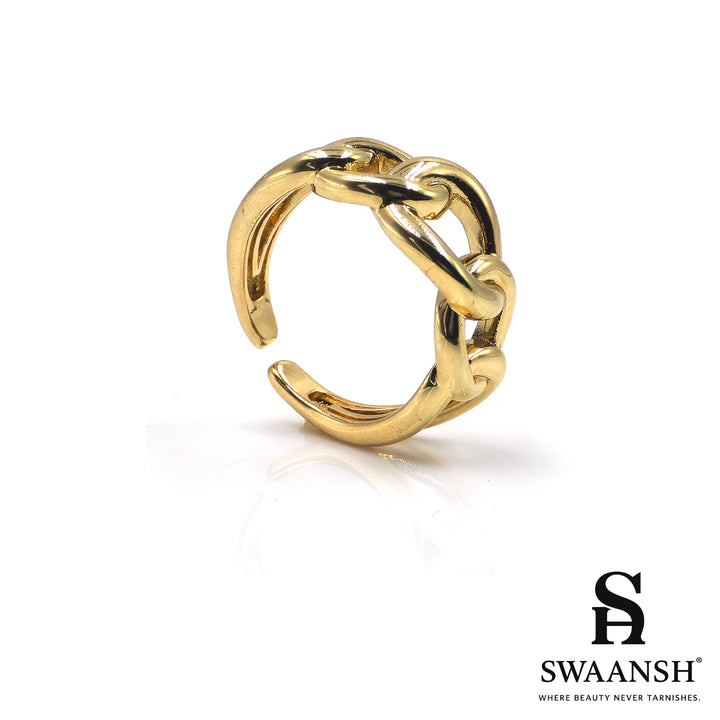 Adjustable gold ring with bold interlocking chain design – Bold Link Chain Ring by Swaansh