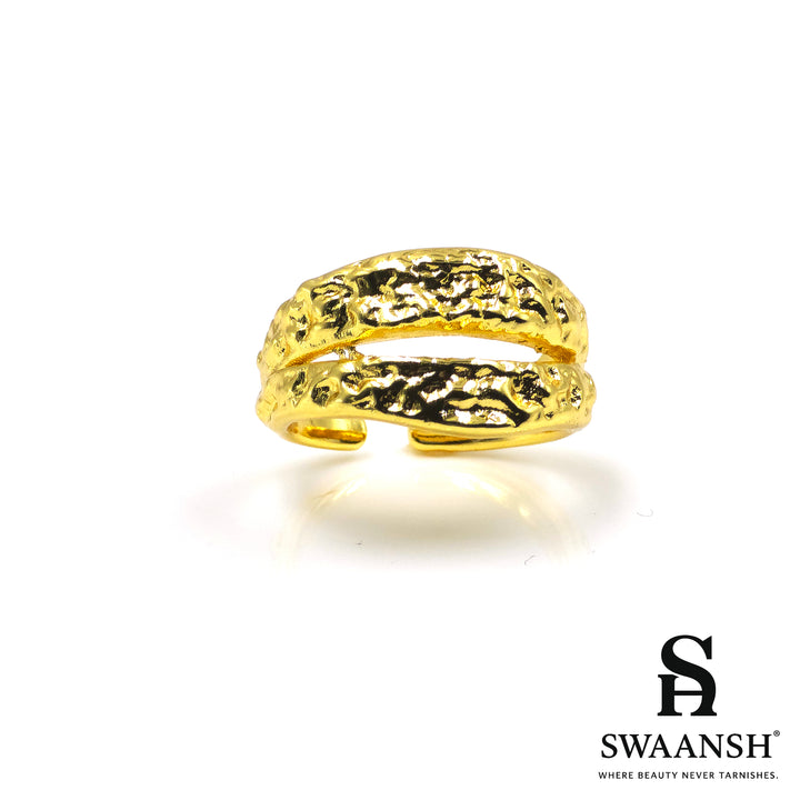 Adjustable gold ring with hammered molten texture – Molten Bold Ring by Swaansh