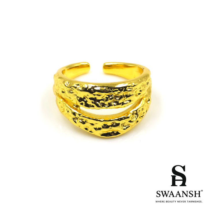 Adjustable gold ring with hammered molten texture – Molten Bold Ring by Swaansh