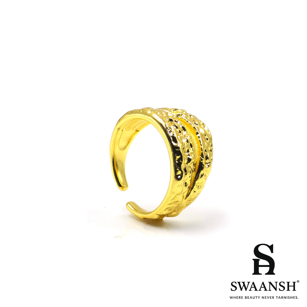 Adjustable gold ring with hammered molten texture – Molten Bold Ring by Swaansh