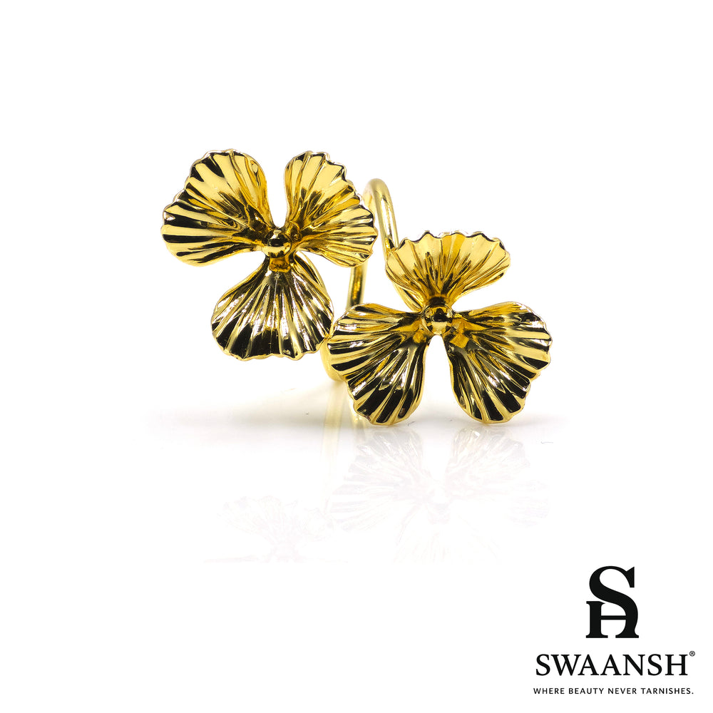 Adjustable gold ring with twin flower design – Twin Bloom Ring by Swaansh